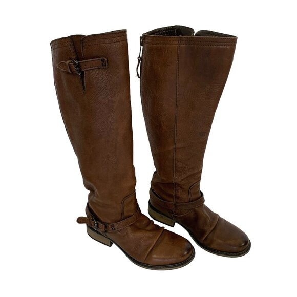 Steve Madden Boots 8.5 Brown Leather Riding Buckle Tall Fall Winter - Picture 1 of 13